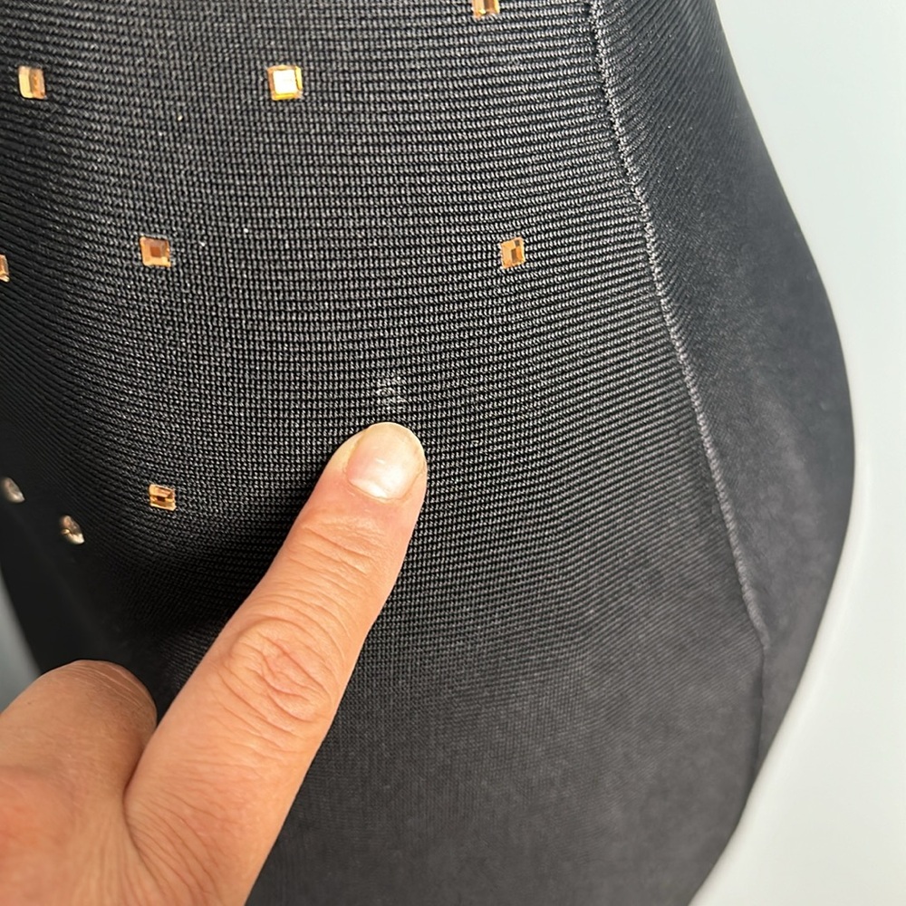Tan&black midi bodycon dress, crystal embellished sleeveless size XS - Picture 4 of 11